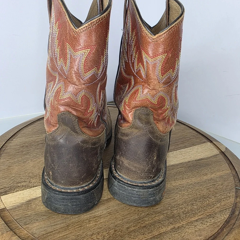 Ariat WorkHog Western Kids 4.5 Eur 36 Cowboy Boots Square Toe Orange Brown